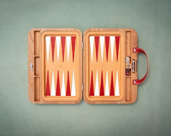 Cherry Wood Leather Travel Backgammon Set: Handmade Portable Game