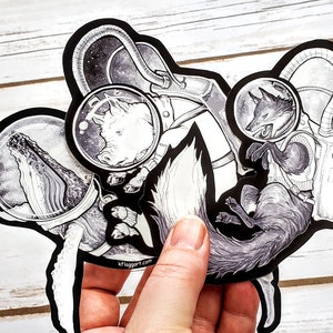 Animal Astronaut Sticker Pack Fox, Humpback Whale, Pig - Set of 3