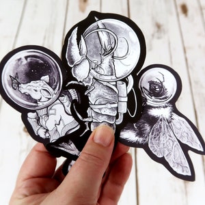 Animal Astronaut Sticker Pack Bumble Bee, Cow, Lobster - Set of 3