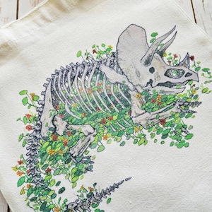 Triceratops & Nasturtium Skeleton Reusable Tote Bag