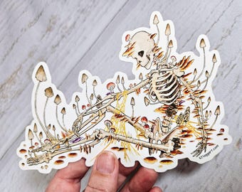 Human Skeleton Growing Mushrooms Large Weather Proof Decal
