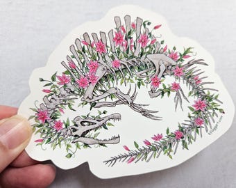 Spinosaurus and Pink Clematis Skeleton Weatherproof Decal Sticker