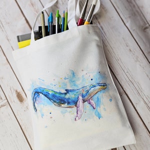 Humpback Whale Watercolor Splash Tote Bag