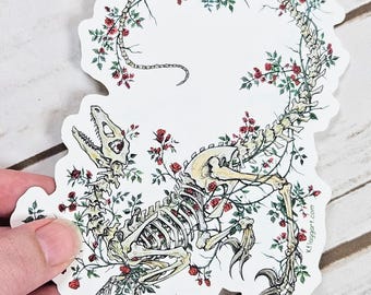 Velociraptor Skeleton and Red Rose Weather Proof Decal