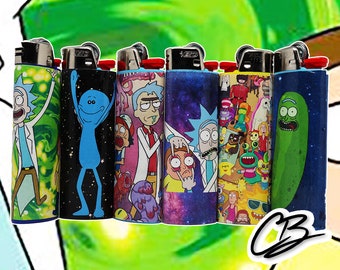 Custom Rick and Morty Bic Lighter Custom Case Cool Gift Lighter Meeseeks Pickle Rick Pokemon Total Rickall Galaxy