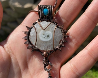 Wire wrapped stalactite pendant with opalite hanger