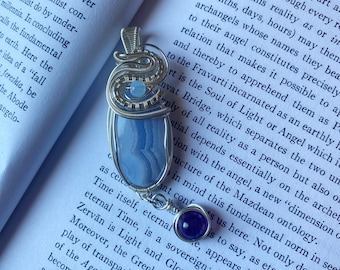 Blue lace agate silver plated dangle pendant