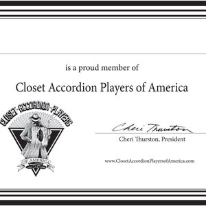 Membership Certificate Closet Accordion Players of America
