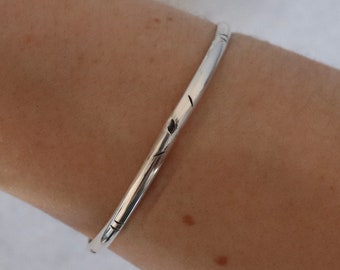 Sterling Silver Leaf Bangle Bracelet