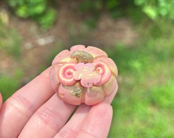 Rose Gold Peony Pumpkin - Polymer Clay - Pumpkin Figurines