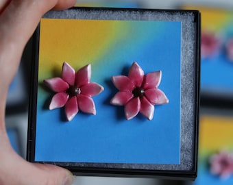 Pink Clay Flower Earrings