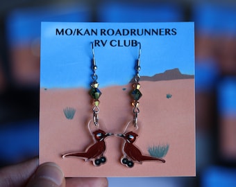 Roadrunner & Crystal Earrings - Southwest Bird, Western Jewelry, Gifts for Her