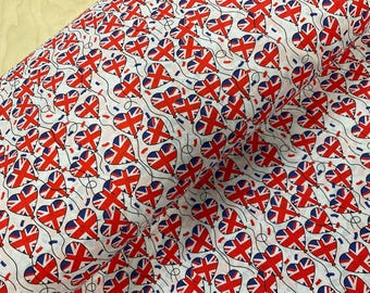 Union Jack Heart Balloons Polycotton Blend Fabric