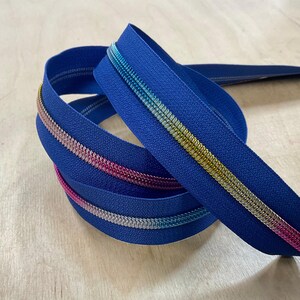Royal Blue with Rainbow Teeth Continuous Zipper Tape