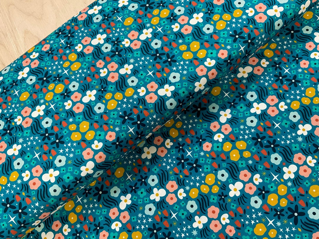 Magical Meadow Small Flowers on Teal Dashwood Design Cotton Etsy UK