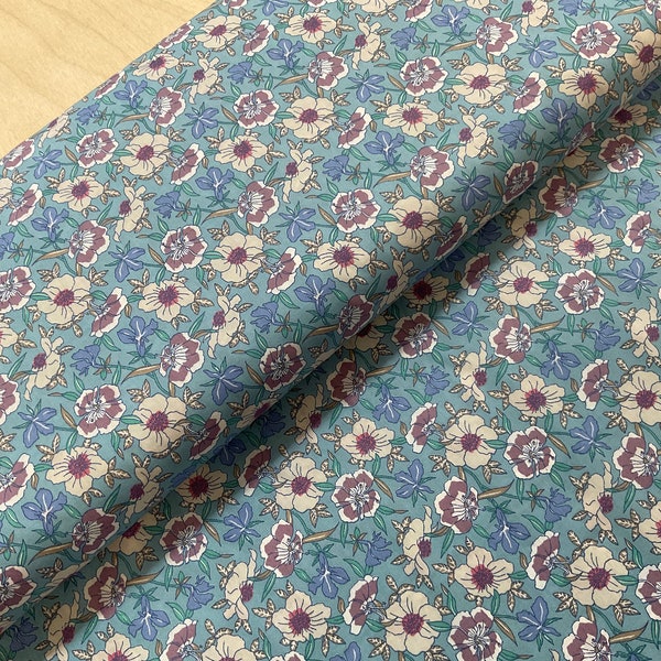 Retro Floral on Blue Cotton Lawn