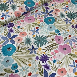 Rainbow Floral Cotton Jersey Fabric