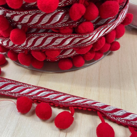 Pom Pom Ribbon Red and White 10mm