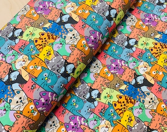 Colourful Cats Cotton Jersey