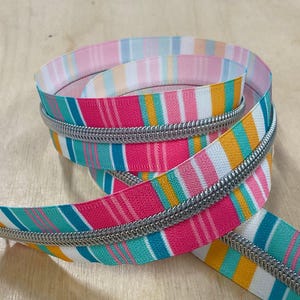 Summer Stripe with Silver Teeth Continuous Zipper Tape