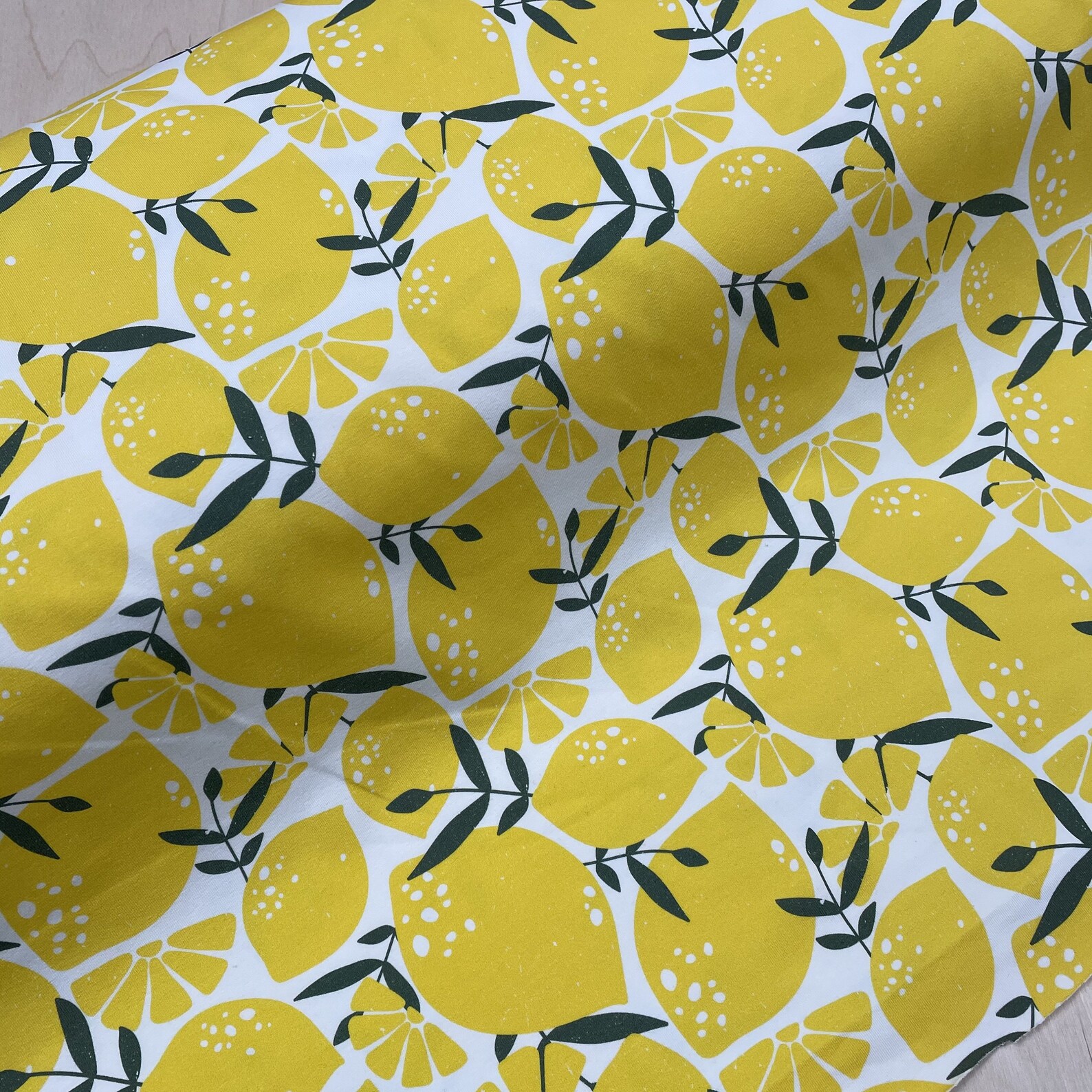 Lemons on White Cotton Jersey Fabric | Etsy