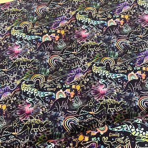 Neon Dino Doodle Cotton Jersey