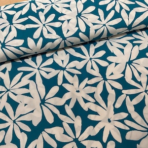 White Petals on Teal Cotton Poplin