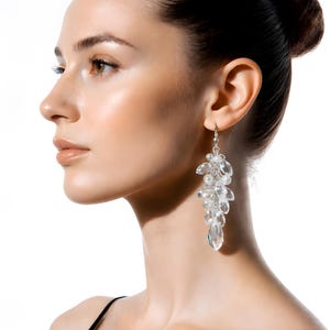 Swarovski Crystal Bridal Earrings: Long Dangle, Silver Wedding Jewelry