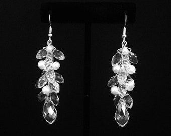 Long Cluster crystal earrings, bridal earrings, mother of bride earrings, bridal party, weddings, beach weddings
