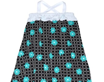 Girls Retro Blue Flower Sun Dress