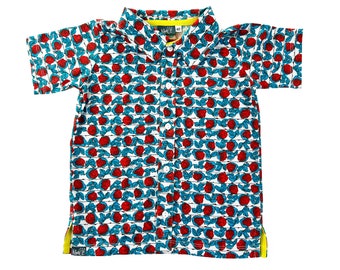 Red Rose Button Down Party Shirt • Short Sleeve Collared Shirt in Infant, Toddler, and Kids sizes: 12month, 18 month, 2T, 3T, 4T, 5, 6 & 6X