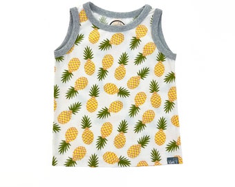 Boys Pineapple Tank Top//  Little Boy's White Tank with Yellow Pineapples