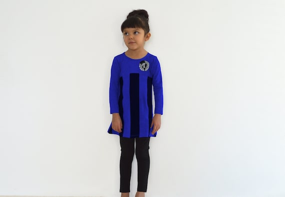 Blue & Black Stripe Tunic With Black Leggings Set Available in Infant,  Toddler and Kids Sizing 12M, 18M, 2T, 3T, 4T, 5, 6 and 6X 