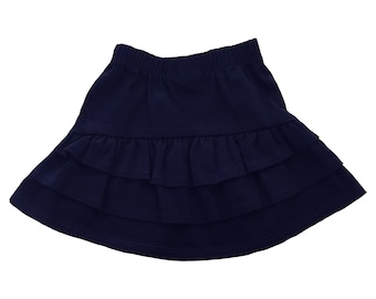 Girls Navy Twill Ruffle Uniform Skirt// Toddler Ruffle Skirt// Little Girls Ruffle Back School Uniform Skirt