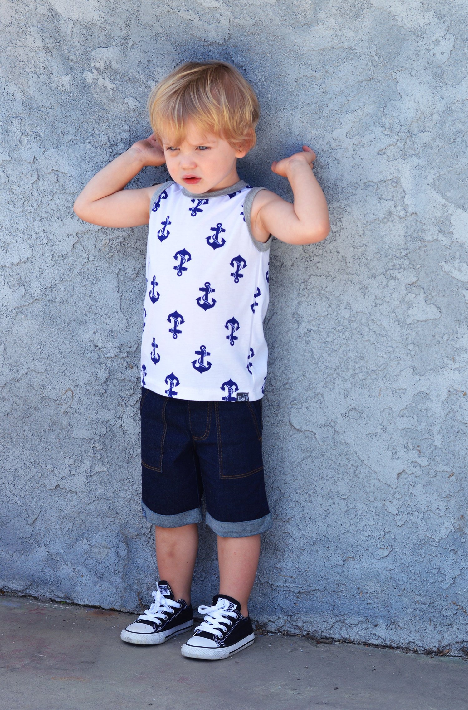 Boys Anchor Tank Top// Little Boy's White Tank With Navy Etsy UK
