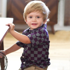 Boy&#39;s Purple and Grey Checker Button Down Collared Shirt