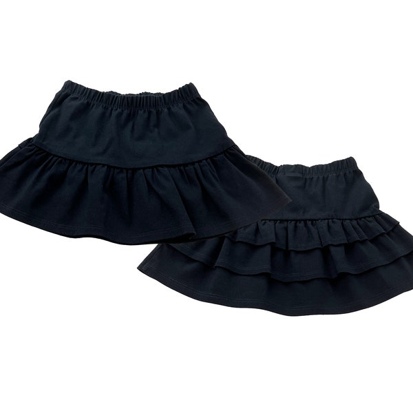 Girls Black Twill Ruffle Skirt// Toddler Ruffle Skirt// Little Girls Uniform Skirt