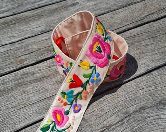 Hungarian embroidered hand embroidered beige belt, floral belt, lovebelts, handembroidered belt, embroidery belt, kalocsa floral belt,boho