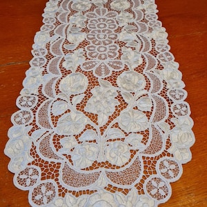 Hungarian large  Traditional Kalocsa table runner, Hungarian Hand Embroidered, Kalocsa Embroidery, Hungarian Hand Embroidered with richelieu