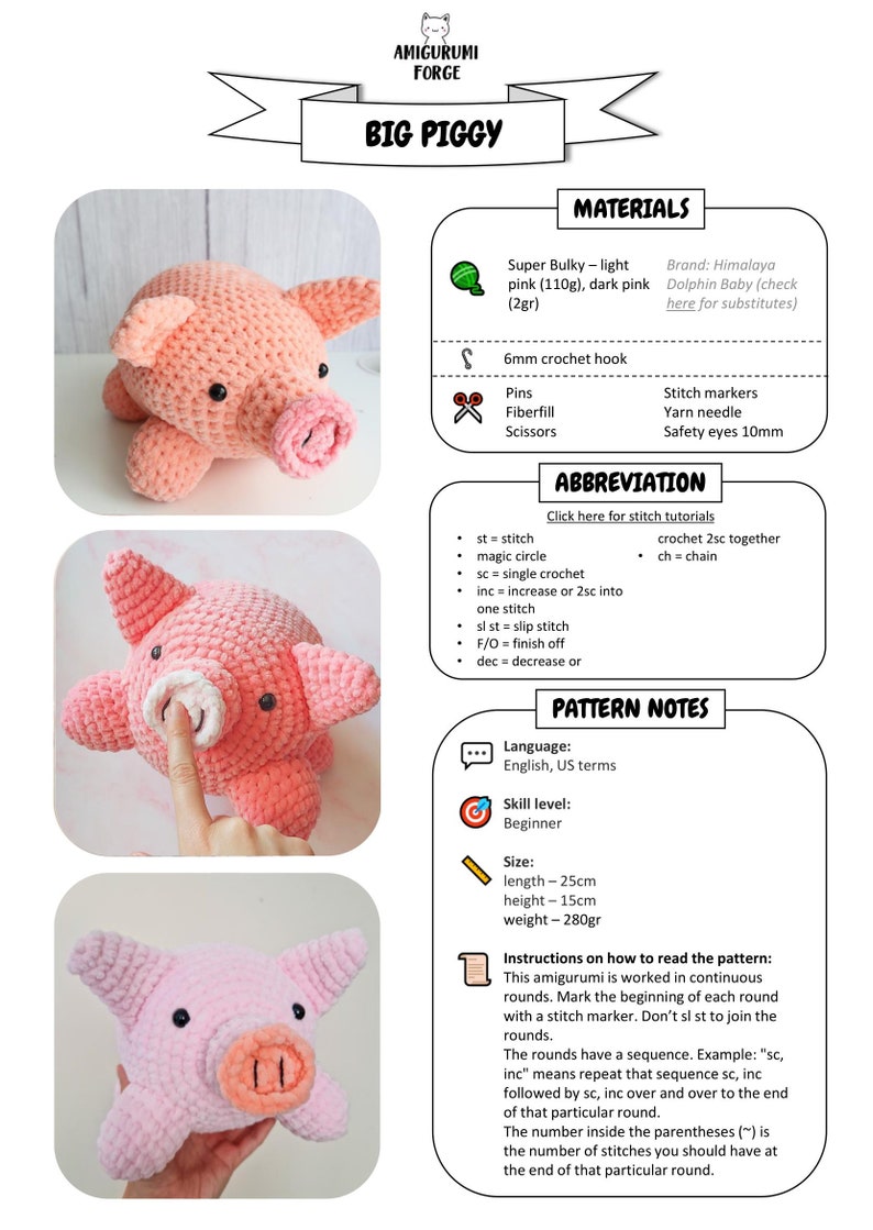 Crochet Pig Pattern, Chubby Piggy Amigurumi with Fluffy yarn, Big Amigurumi, Amigurumi Farm Animals, Crochet Toy DIY image 2