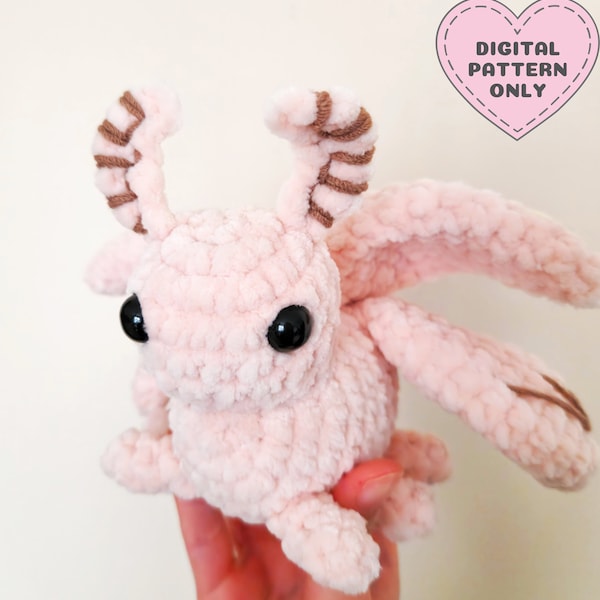 Crochet Poodle Moth Pattern, Fluffy Poodle Moth Amigurumi with Fluffy yarn, Kawaii Amigurumi, Crochet Insect Toy DIY