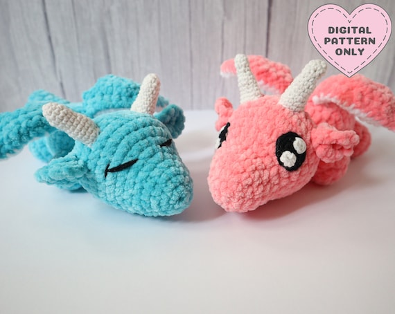 Dragons Crochet Pattern, Kawaii, Sleeping Dragon, Fluffy Yarn