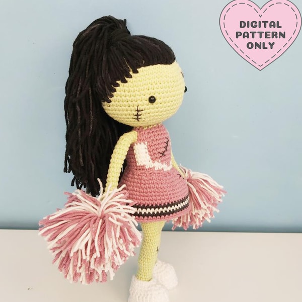 Zombie Cheerleader Crochet Pattern, Halloween, Body, Hair, Big Head, Sneakers, Toy, Cute, DIY