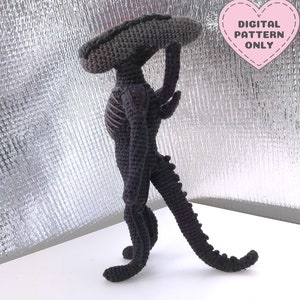 Alien Pattern Amigurumi Crochet PDF Pattern, Adjustable Arms and Legs, Spikes Tail, DIY, Giger, Movie, Extraterrestrial, Monster Martian