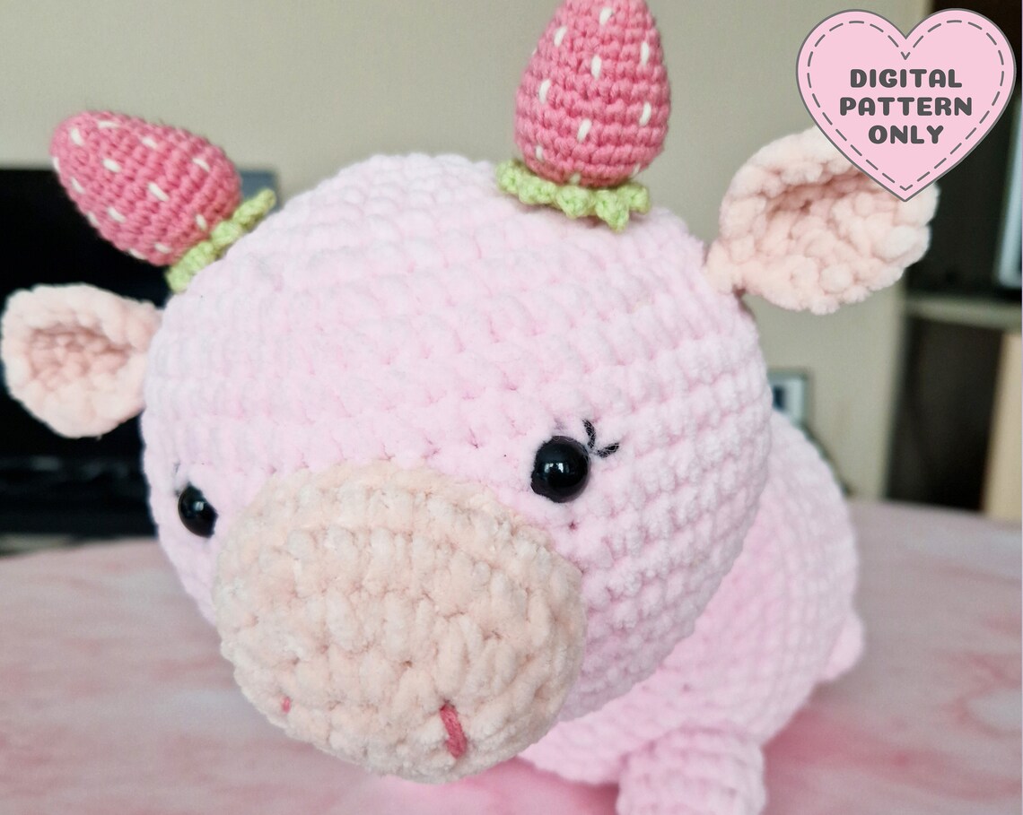 Strawberry Cow Crochet Pattern Amigurumi DIY Velvet Pink Etsy
