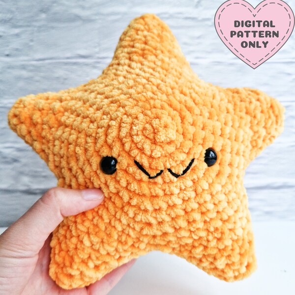 Star Fluffy Crochet Pattern, Amigurumi, Star, Kawaii, Plush, DIY, Cute, Yarn, Astronomy Stuffed Toy, Pillow PDF Pattern, Yellow