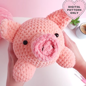 Crochet Pig Pattern, Chubby Piggy Amigurumi with Fluffy yarn, Big Amigurumi, Amigurumi Farm Animals, Crochet Toy DIY image 1