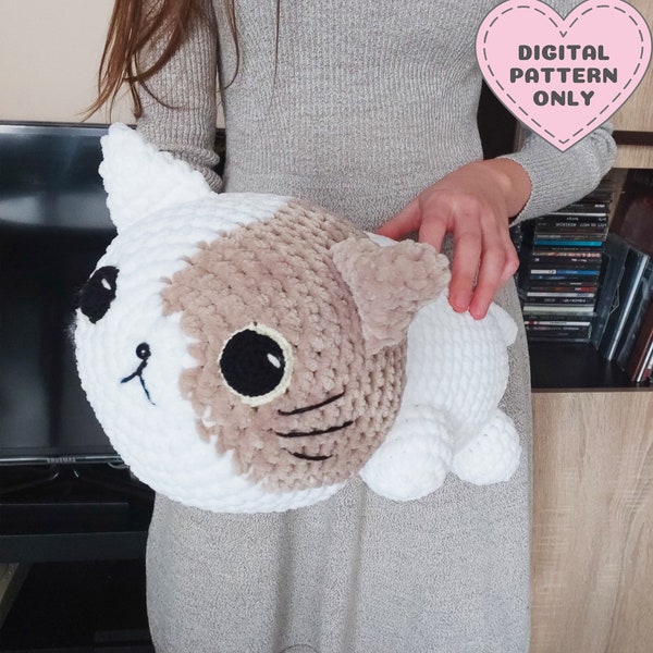 Cat Crochet Pattern, Kawaii, Chubby Kitty, Fluffy Yarn Amigurumi, Big, Amigurumi Pet Animals, DIY, Feline