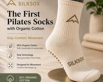 SILKSOX Grip Pilates Socken für Damen - Bio-Baumwolle Anti Rutsch Socken, Crew Länge Barre Yoga Socken mit Wave Griff für Studio, Zuhause & Workout