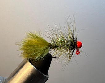 3 Pack of Olive Jigged Wooly Buggers, fishing jig, fly fishing fly, bluegill fly, flies, panfish fly, mini jig, micro jig, trout fly